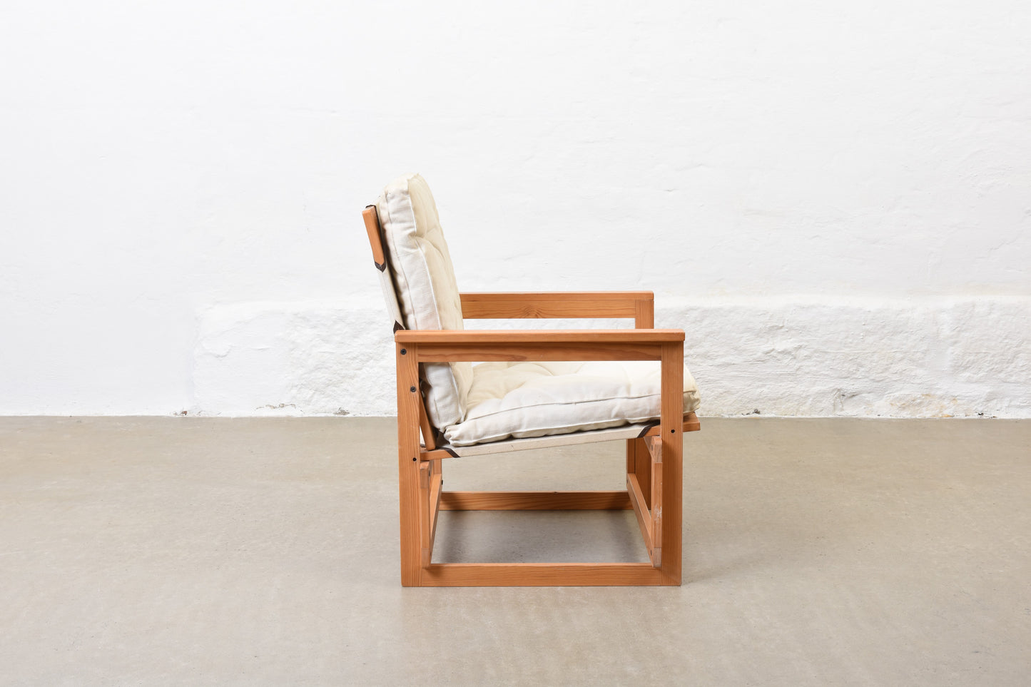 1970s pine and canvas lounge chair by Brio Ferie