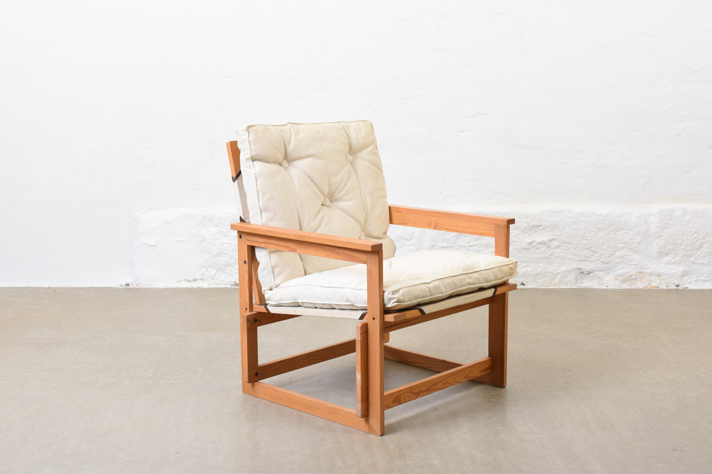 1970s pine and canvas lounge chair by Brio Ferie