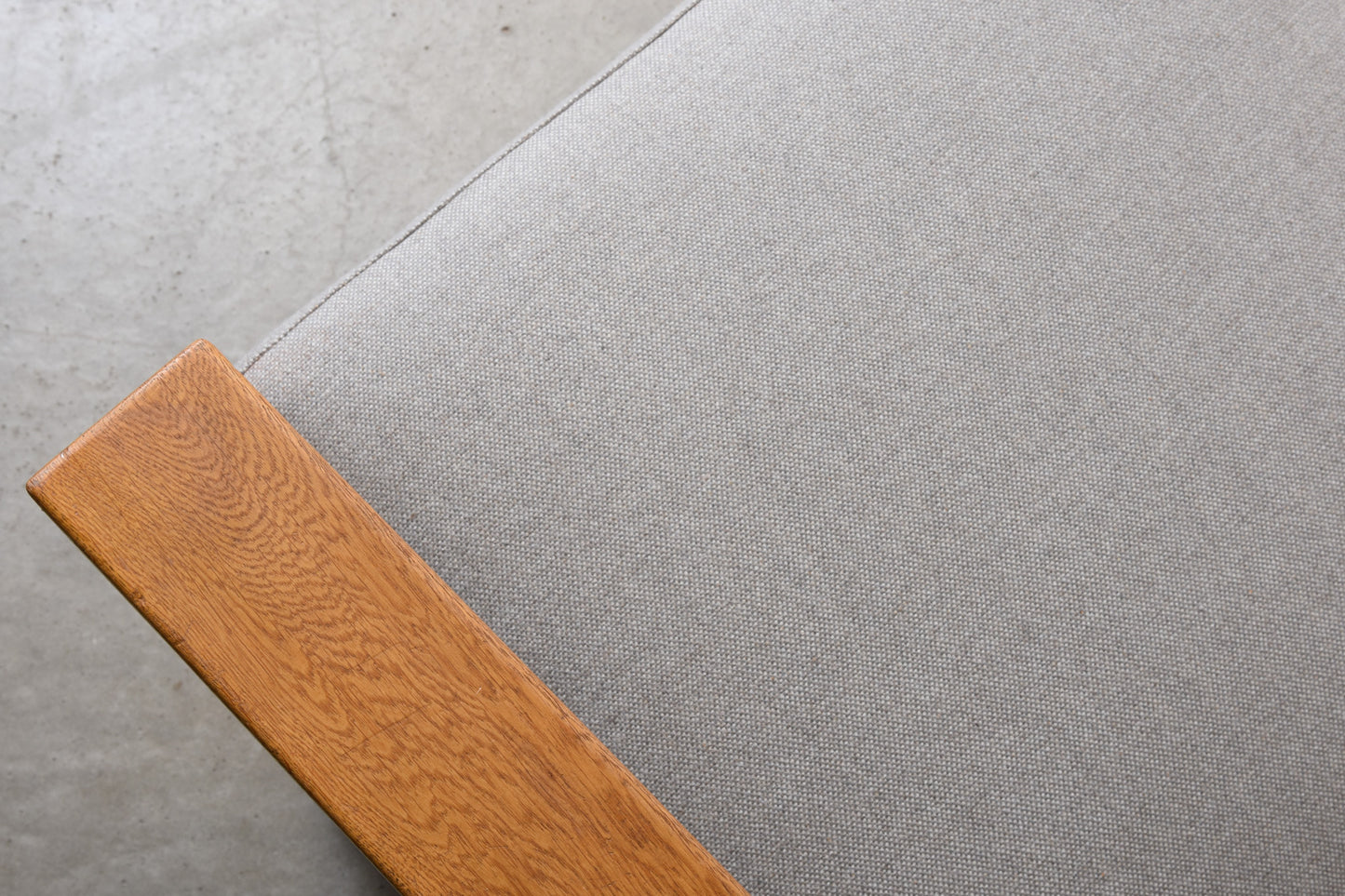 Newly reupholstered: 1960s oak + wool two seater