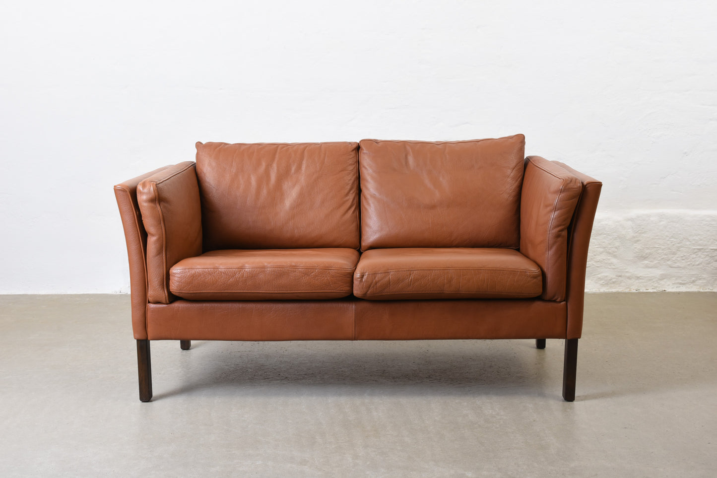 Vintage cognac leather two seat sofa