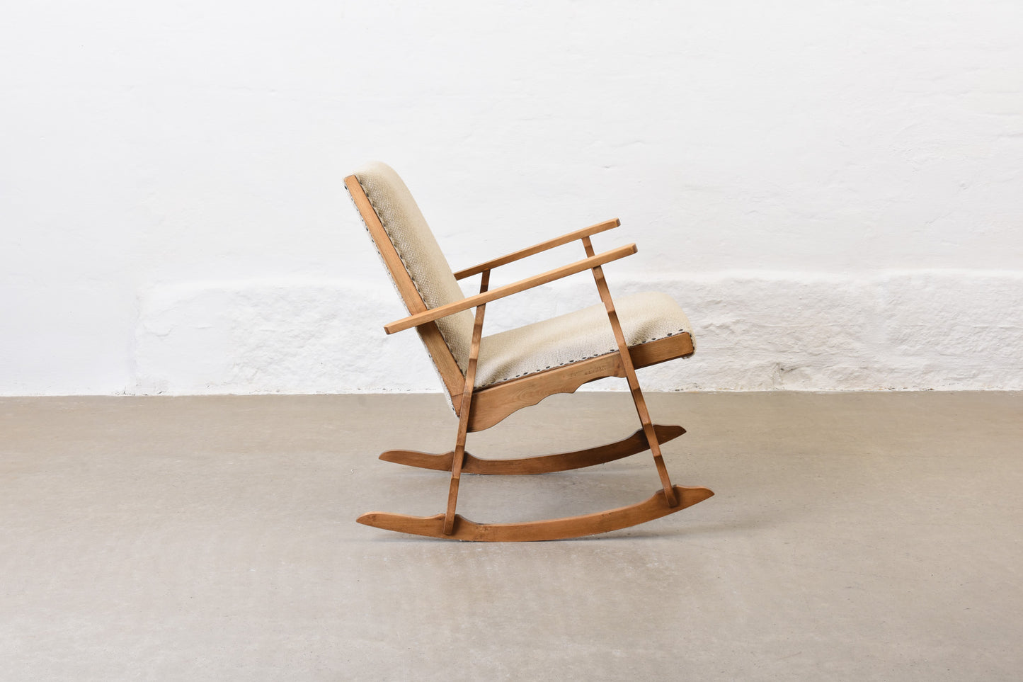 Newly reupholstered: 1960s beech rocking chair
