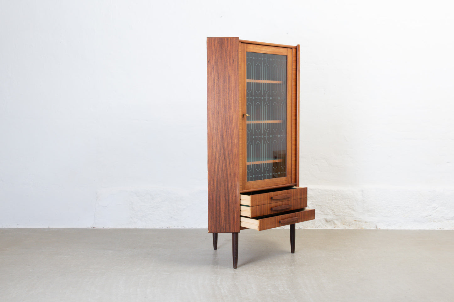 1960s rosewood + glass corner cabinet