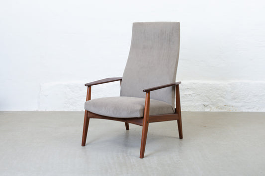 Newly reupholstered: 1960s teak + corduroy lounger