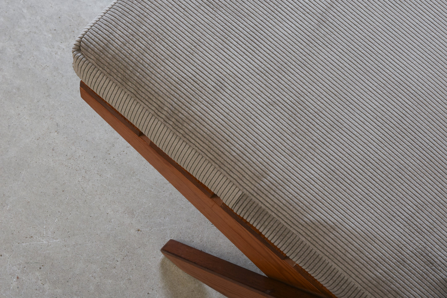 Newly reupholstered: 1960s pine + corduroy lounger