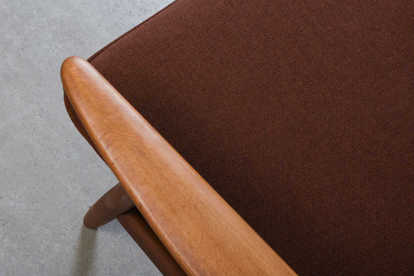 Newly reupholstered: 1960s stained beech lounger