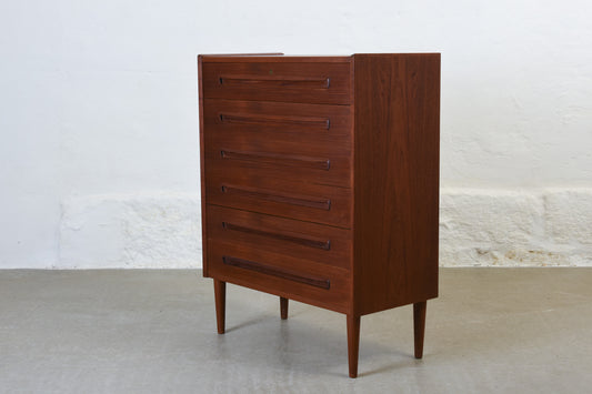 1960s teak chest of drawers with recessed handles