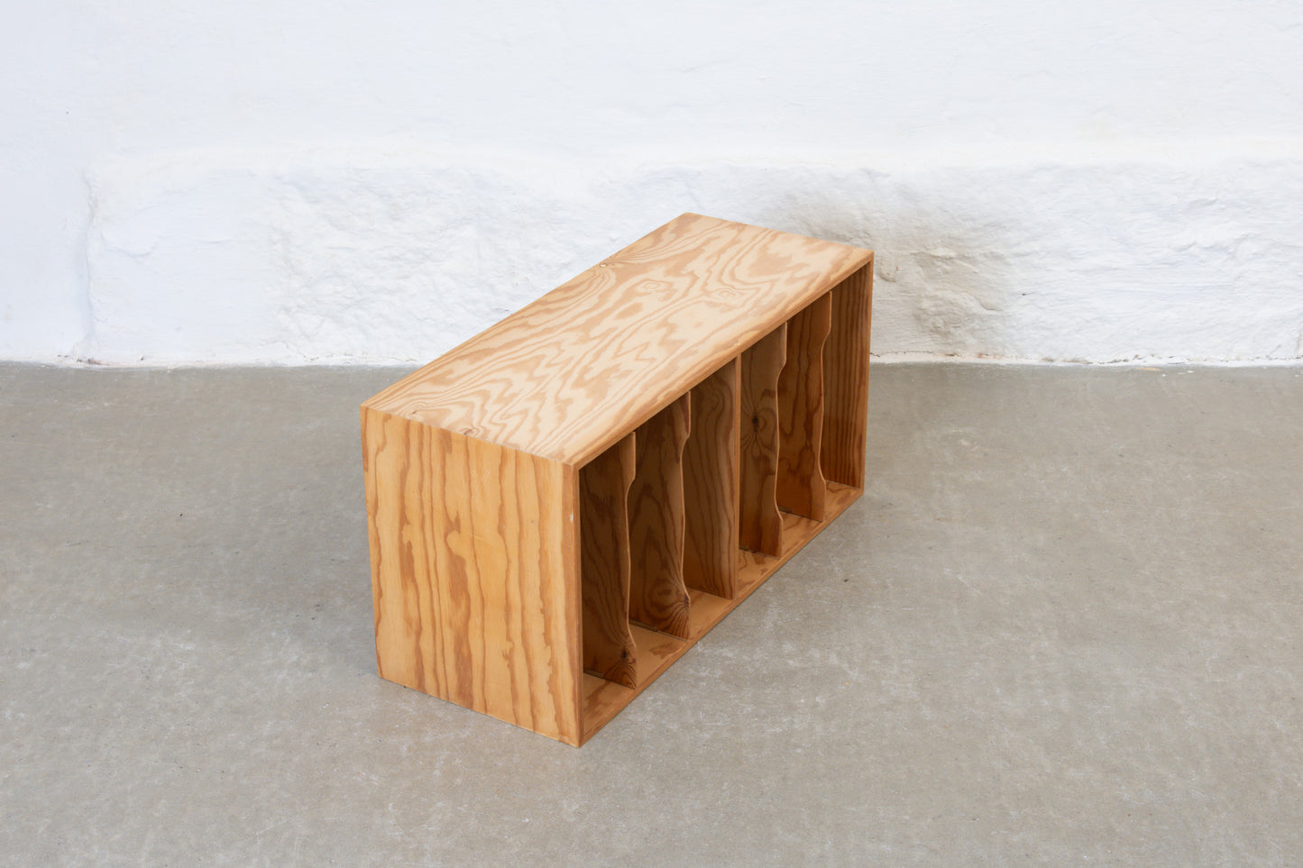 1970s wall-mounted record cabinet in pine
