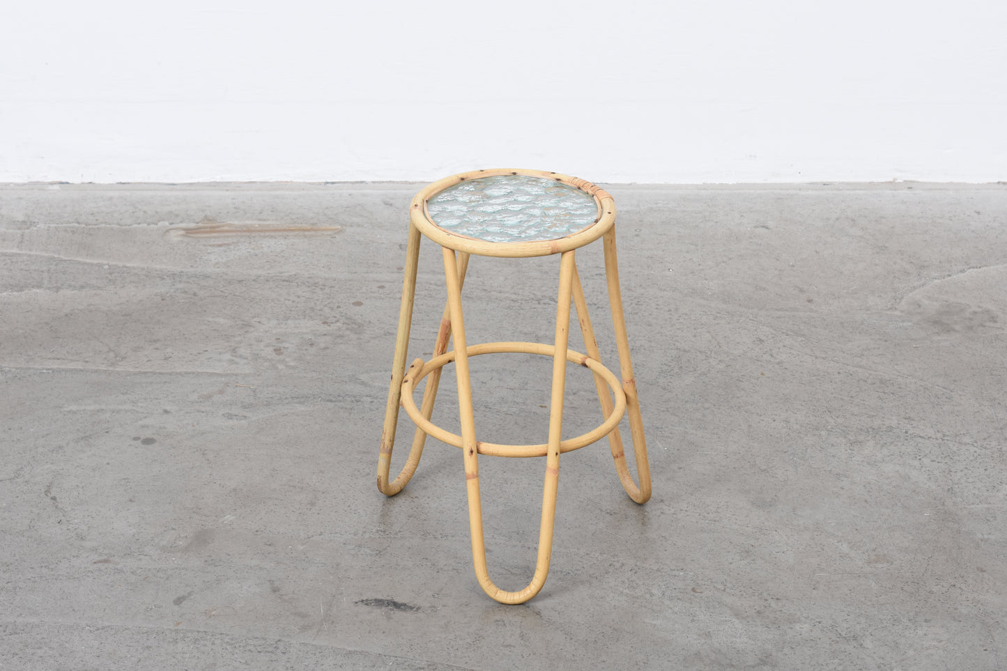 Two available: 1960s bamboo + glass plant pedestals