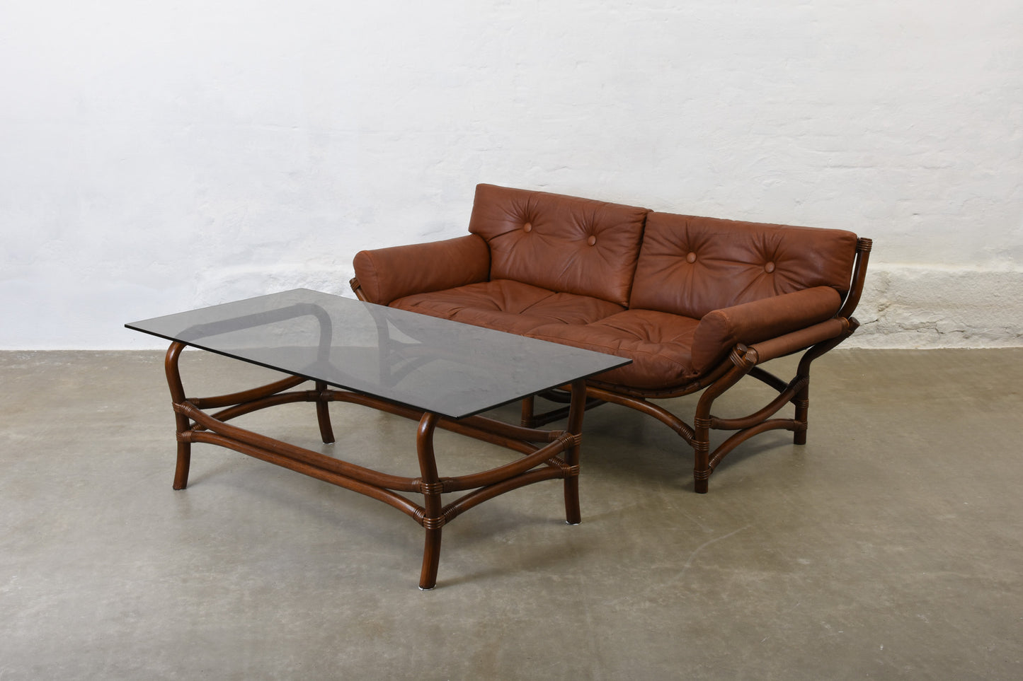 1970s bamboo + leather sofa