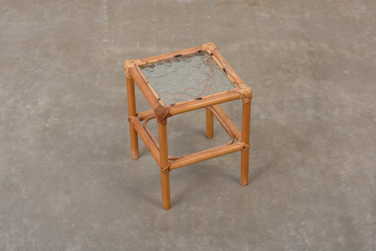 Vintage bamboo + glass plant pedestal