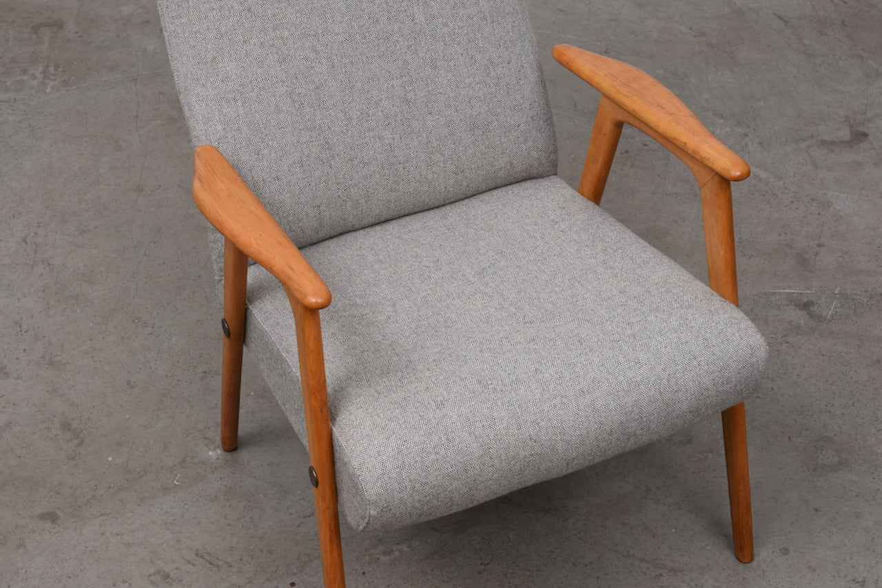 1960s beech lounger in grey wool
