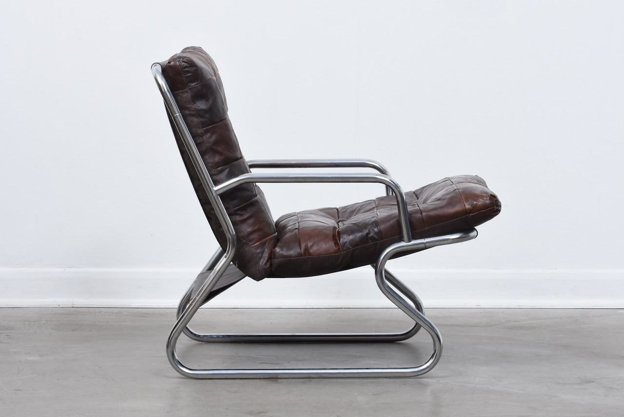 1970s metal + leather sling chair