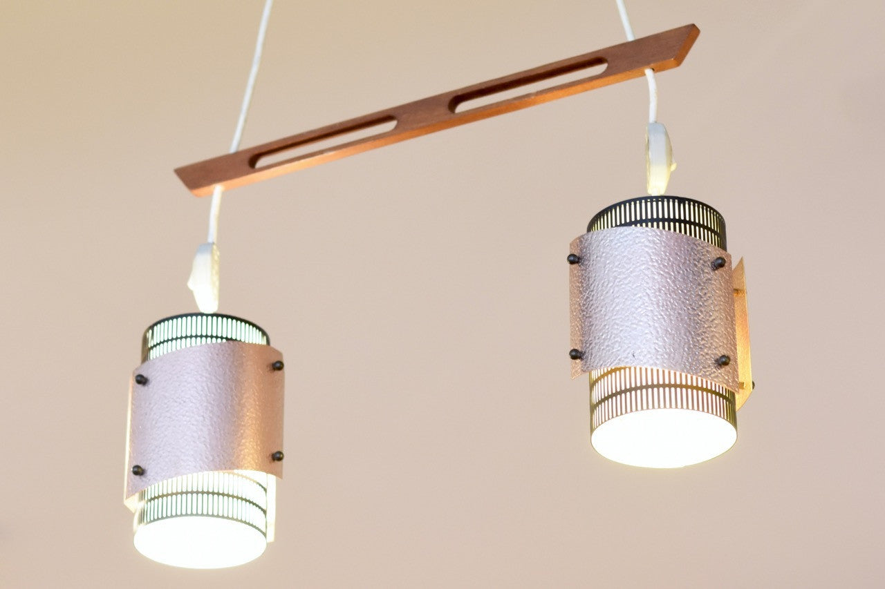 Vintage Danish ceiling light with twin shades