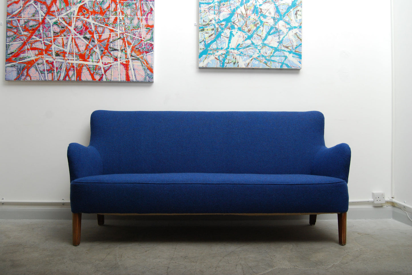 Newly upholstered three seat organic sofa