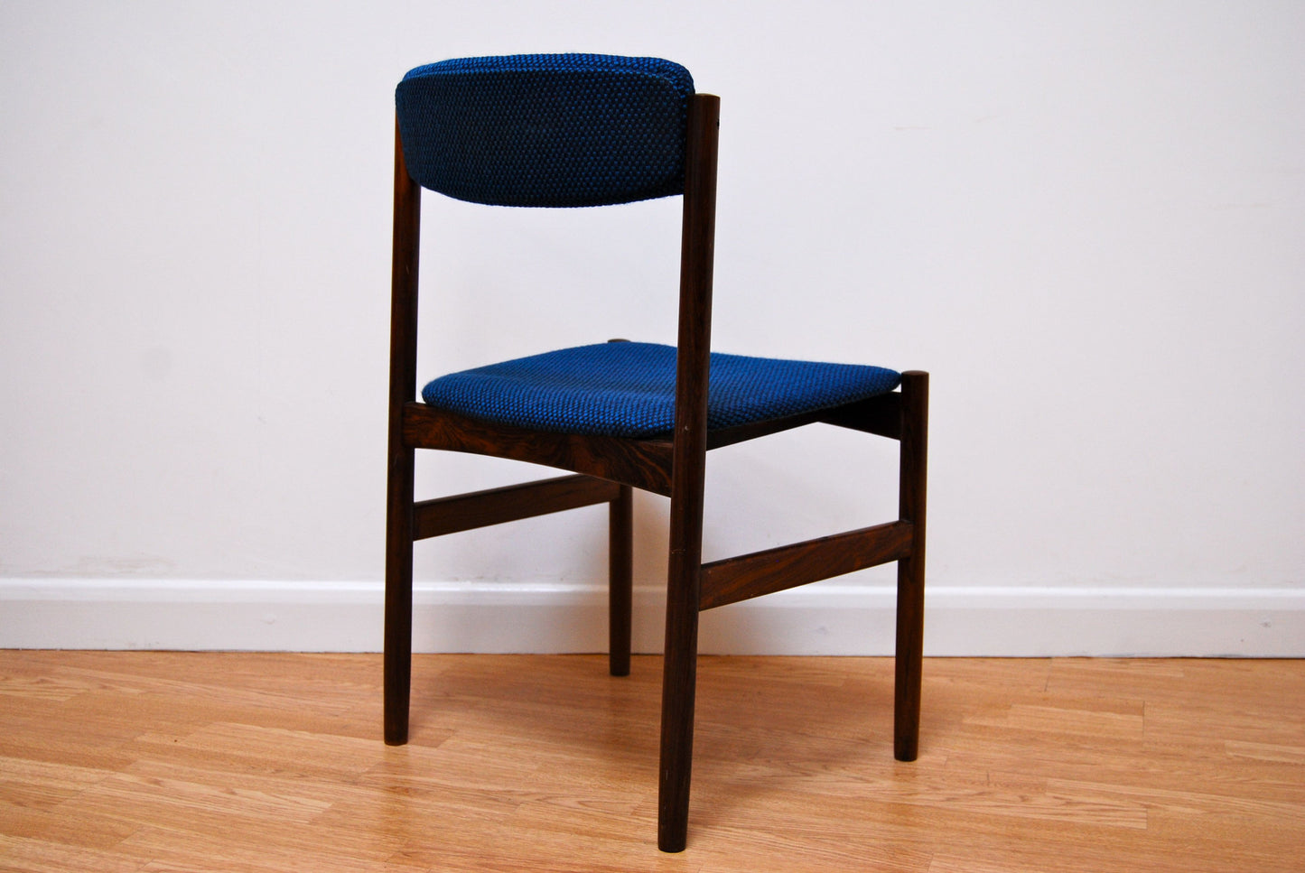 Set of four rosewood chairs with blue upholstery