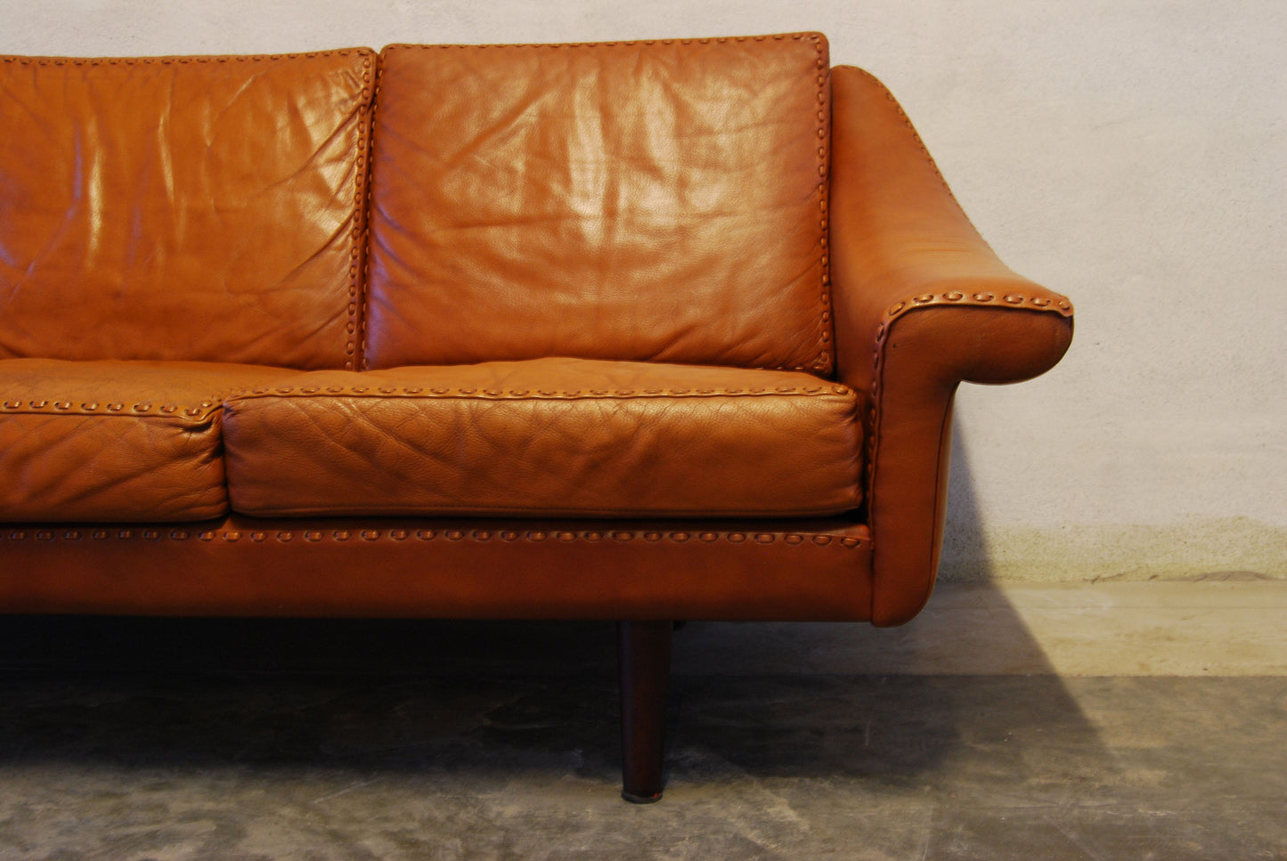 1970s three seat leather sofa