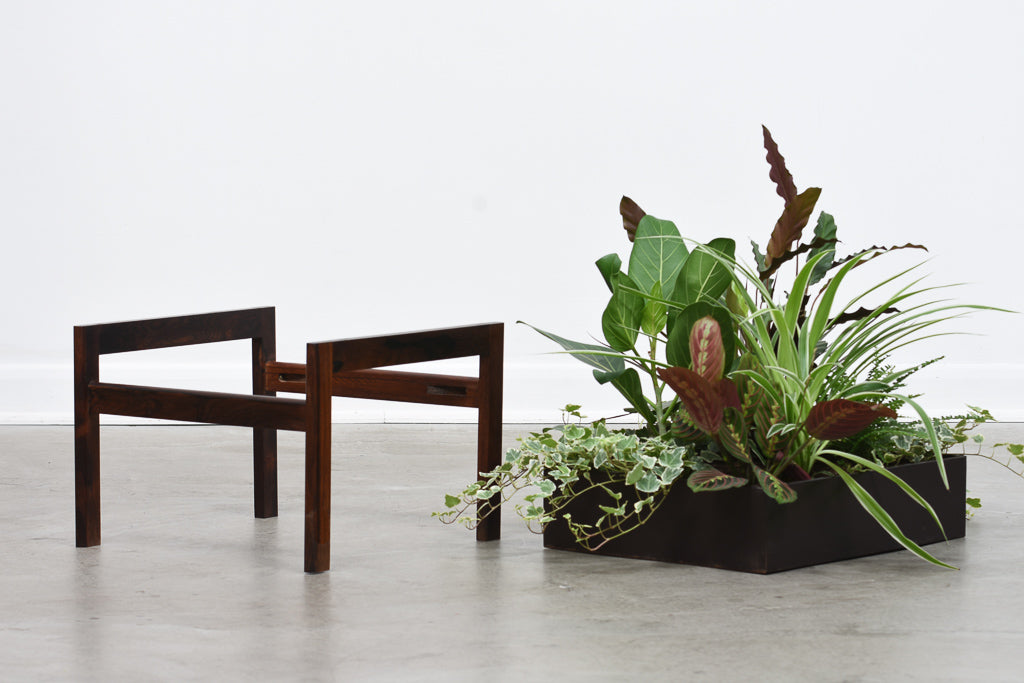 Two available: Vintage rosewood + metal planters