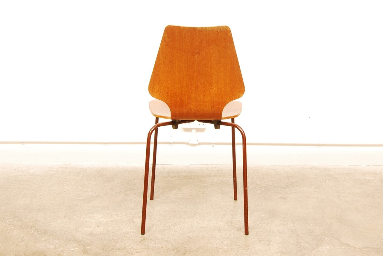 Teak ply and steel stacking chairs