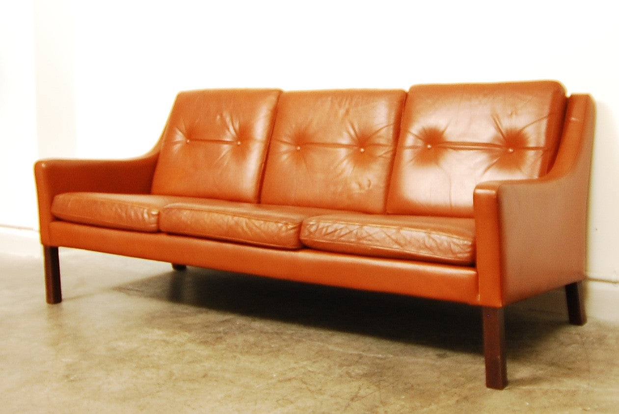 Cognac leather three seat sofa