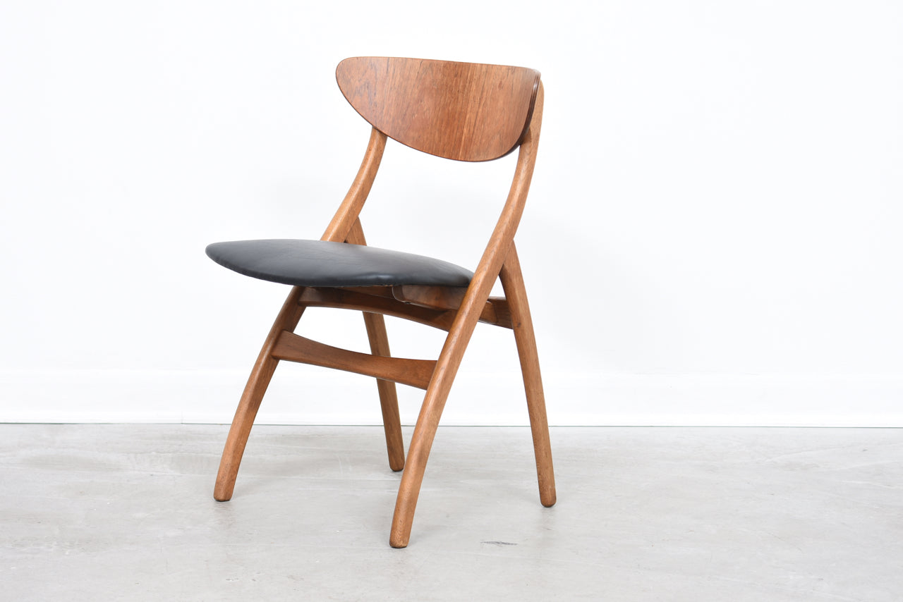 Set of four teak + oak dining chairs