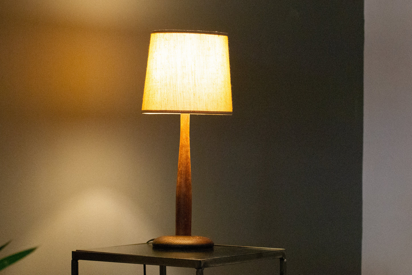 Teak table lamp with shade