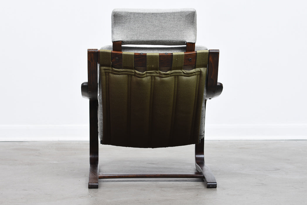 1980s Danish beech + wool lounger