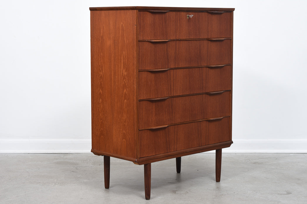1960s teak chest of five drawers
