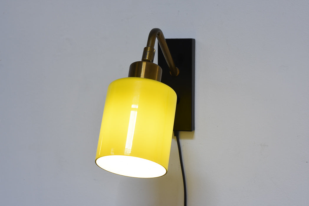 Pair of glass + brass wall lights by Fog & Mørup