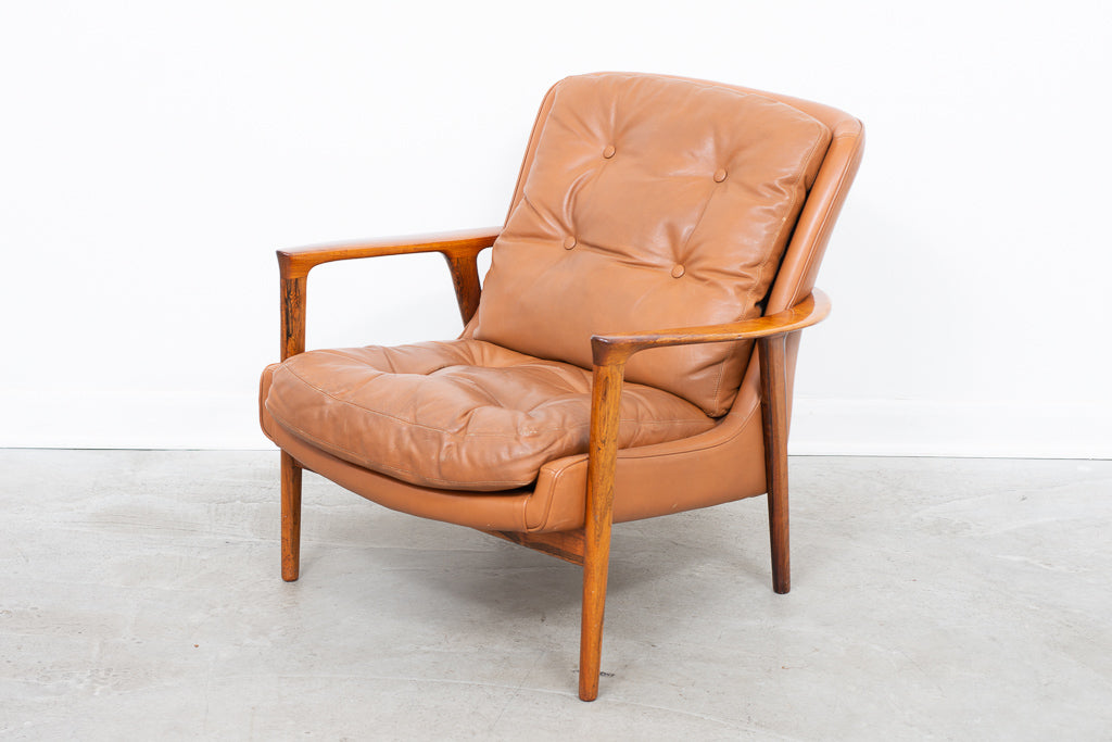 Two available: Rosewood and leather lounger by Inge Andersson