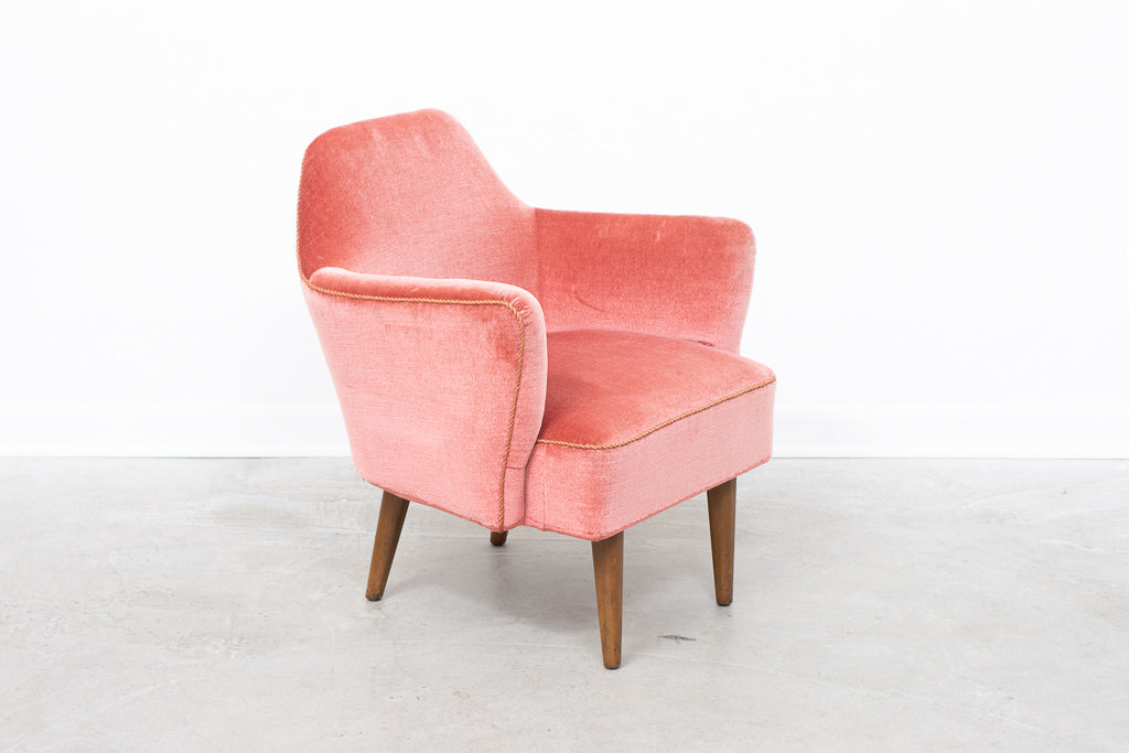 1950s rose velour lounge chair