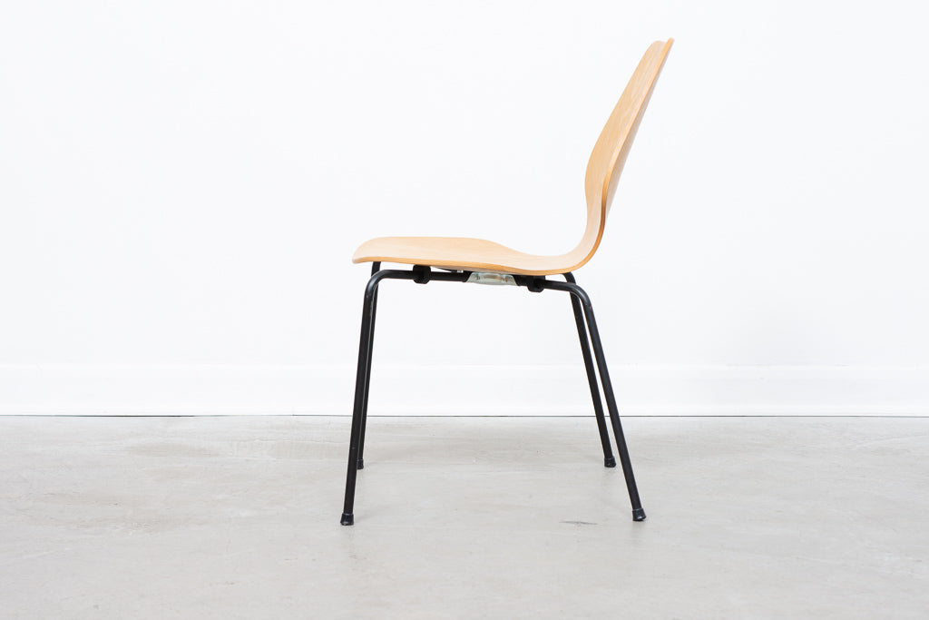 Set of oak ply stacking chairs