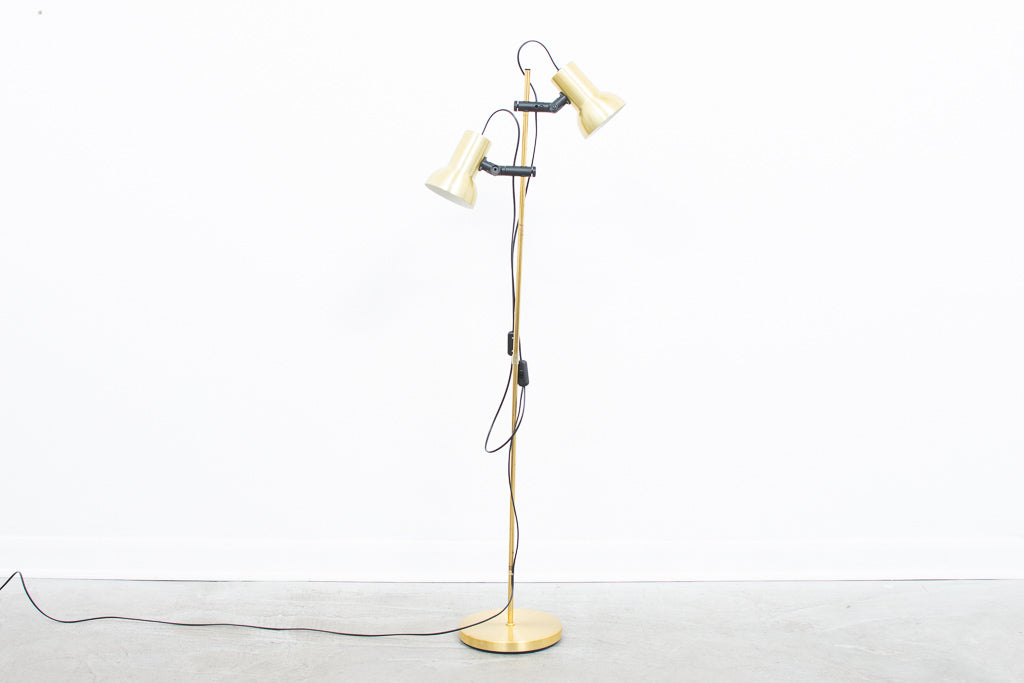 1970s twin-headed brass floor lamp
