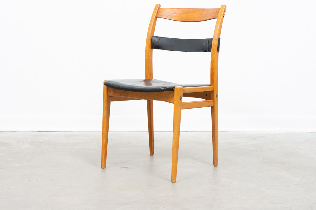 Leather + beech dining chairs by Yngve Ekström
