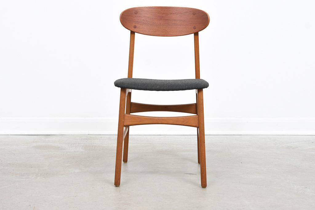 Set of four vintage teak + oak dining chairs