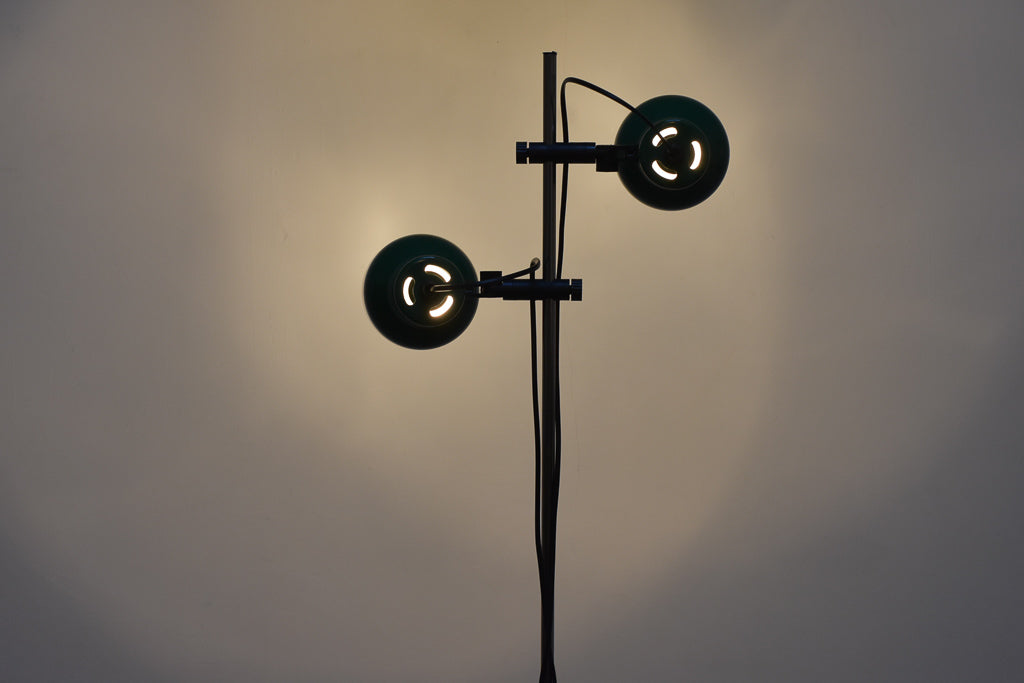 Twin-headed floor lamp with green shades