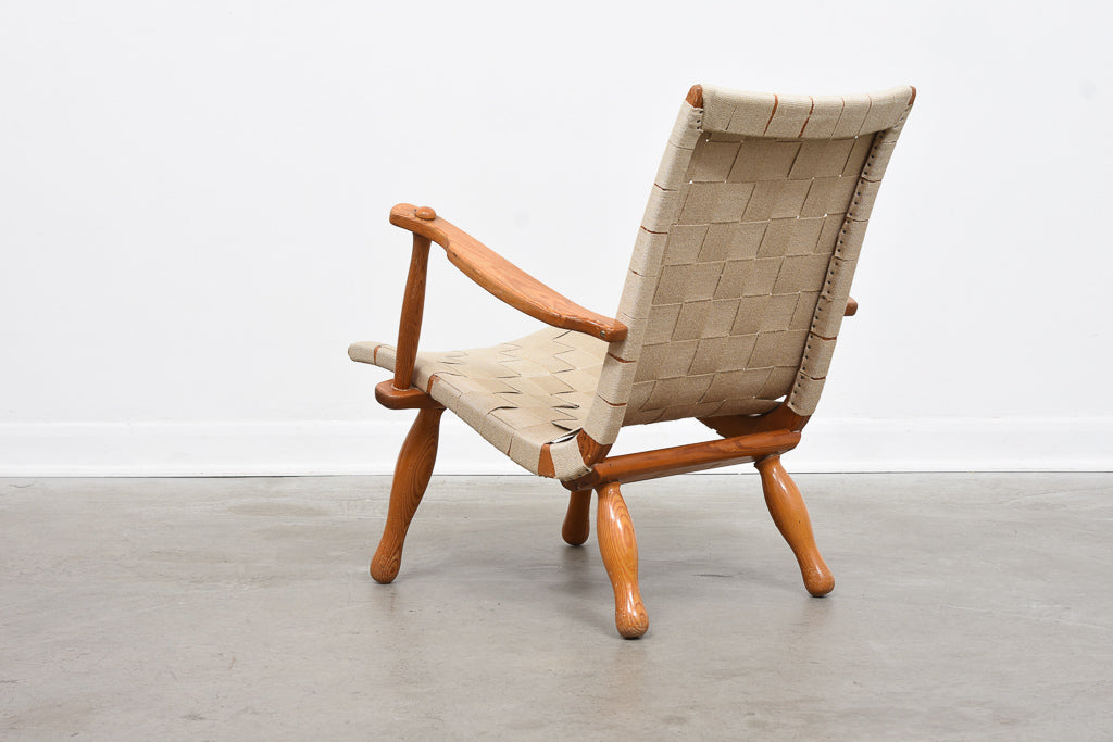 1950s Swedish pine + hessian lounge chair