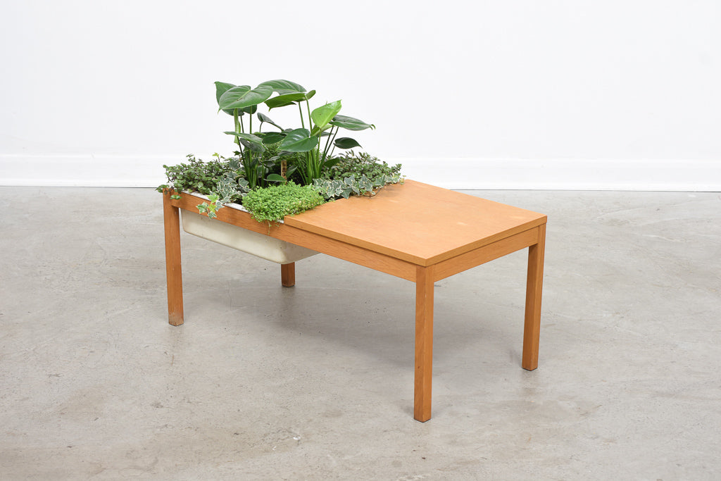 1970s oak table with planter