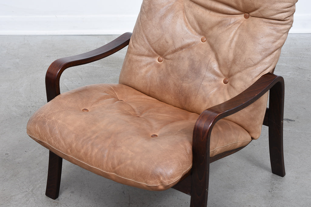 1970s steam bent beech + leather lounger