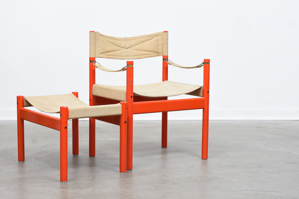 Beech + canvas safari chair with foot stool