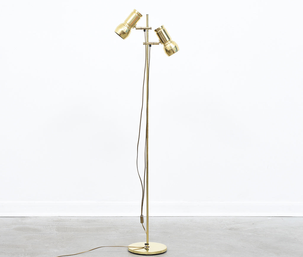 Vintage twin-headed brass floor lamp