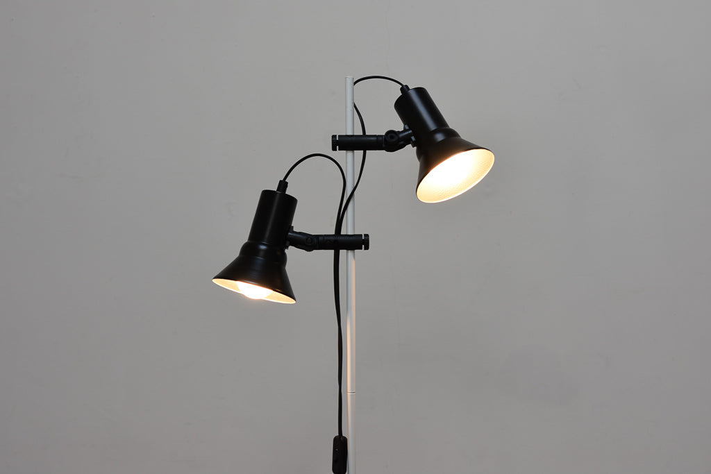 Vintage twin-headed floor lamp in black + white