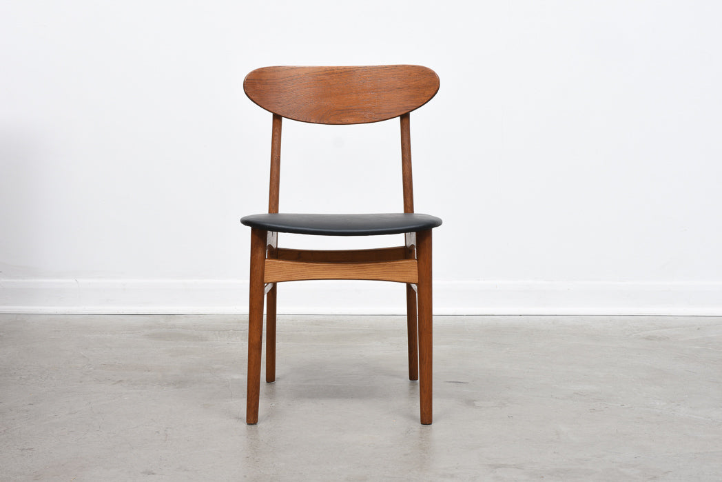 Set of four teak + oak dining chairs