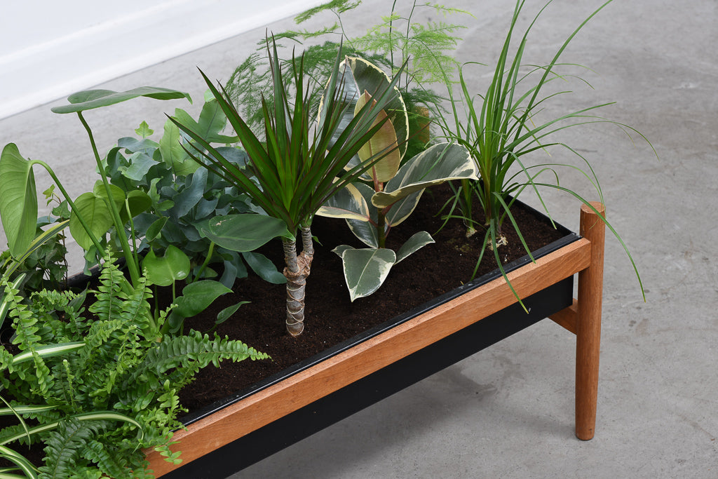 1960s oak + metal planter