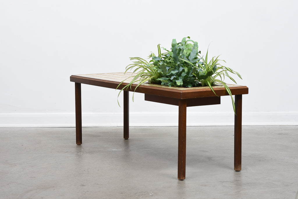 1970s beech + tile planter table