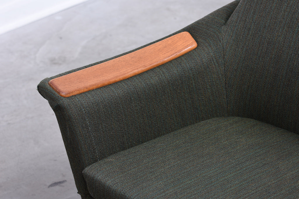 Two available: Pair of low back Danish loungers with teak arms