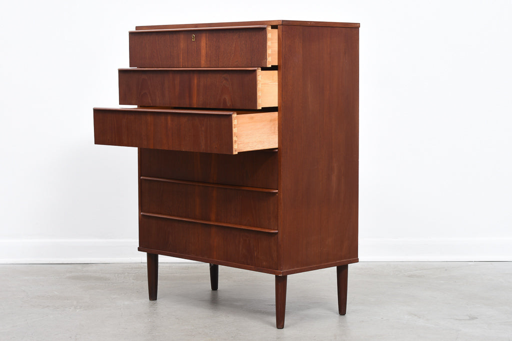 Danish chest of six drawers with lipped handles