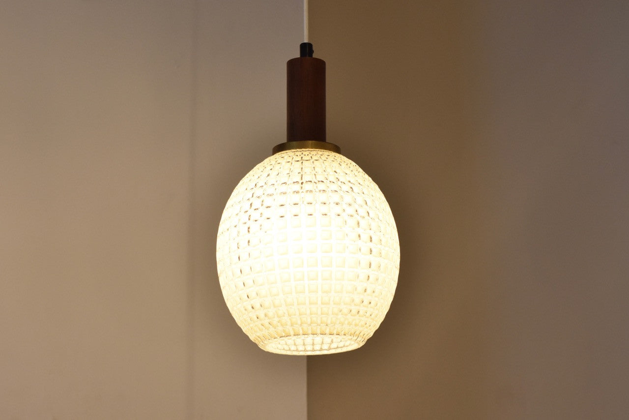 Rosewood + glass ceiling pendant