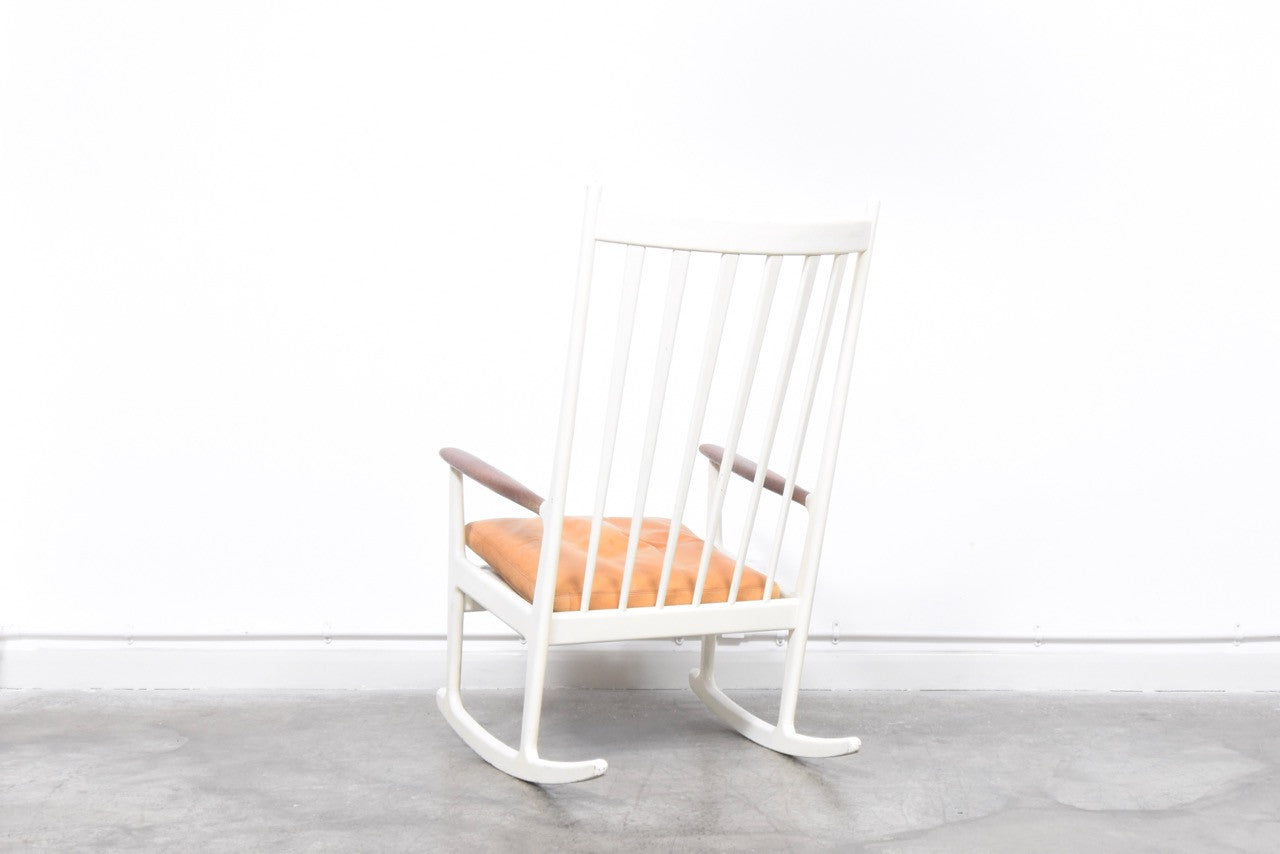 High back rocking chair w/ teak arms