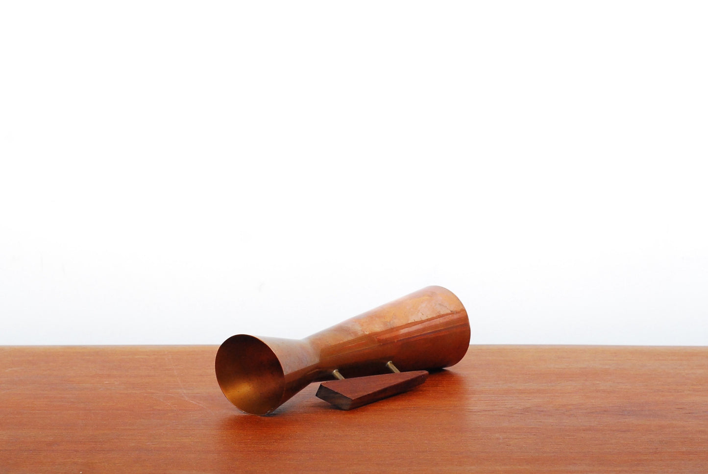 Copper vase with teak handle