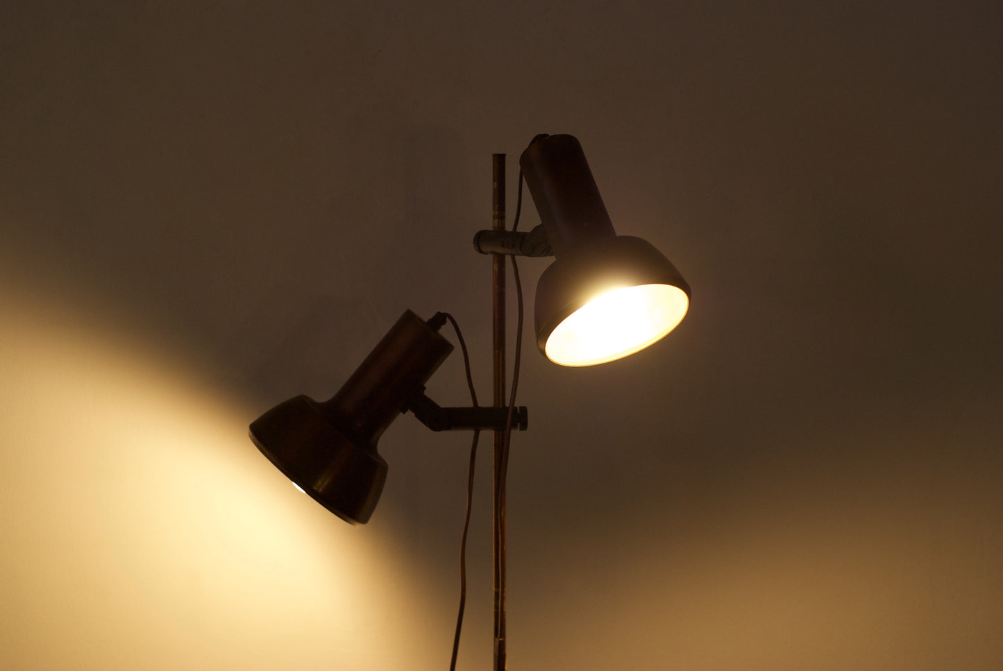 Twin headed copper floor lamp